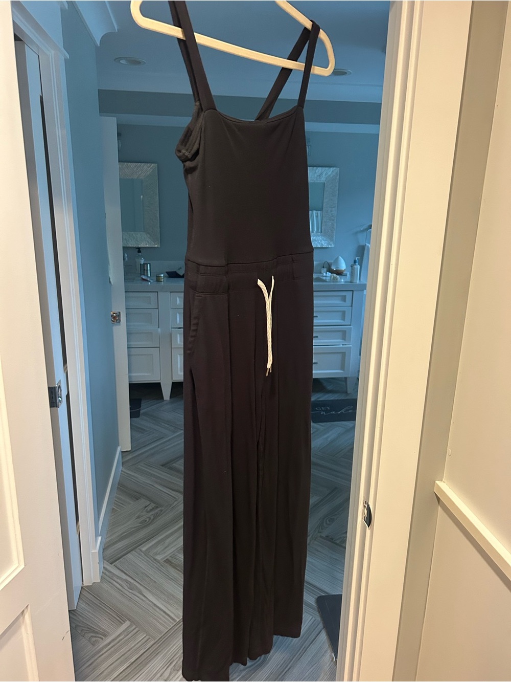 Vuori Black Mudra Wide-Leg Jumpsuit with Drawstring Waist and pockets